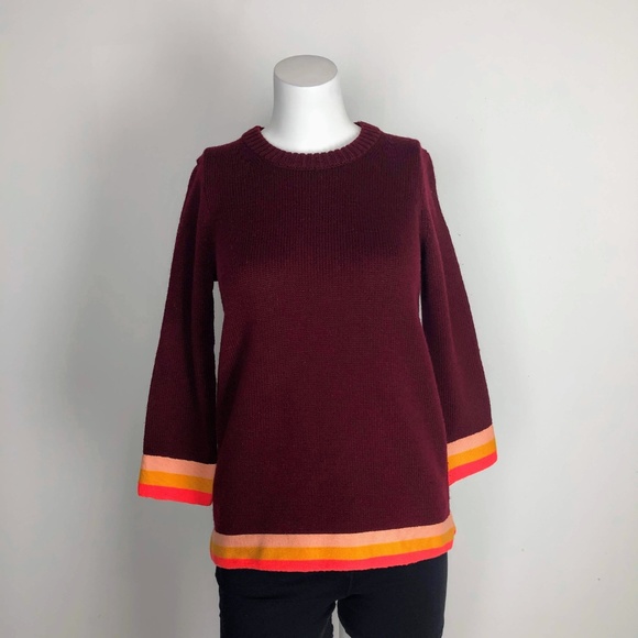 J.Crew Triple Tipped Sweater Burgundy Wool Stripe - Picture 5 of 7
